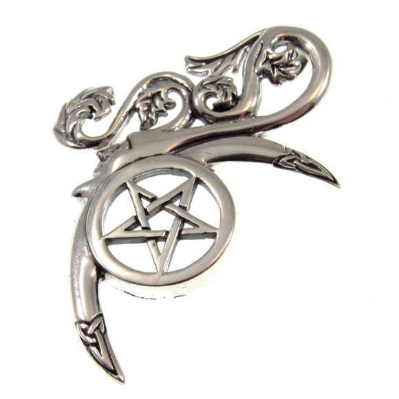 Solid 925 Sterling Silver Green Man Celtic Moon Pentacle Pendant by Peter Stone - Picture 4 of 5